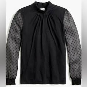 J. Crew Black Mock Neck Long Sheer Sleeve Blouse